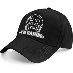 Gaming Hats for Men Women, Gift for Gamers, Adjustable Game Lover Baseball Cap Black