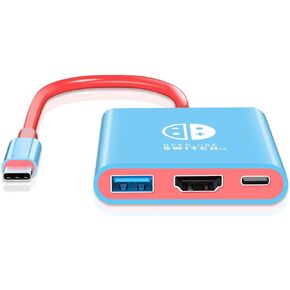 Herfair Switch Dock Portable Docking Station for Nintendo Switch & OLED Travel Accessories USB C to HDMI Adapter for Steam Deck/MacBook/Laptop/iPad Pro/iPhone 16 15/More (Classic Blue+Red)