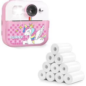 Pink Kids Camera طباعة فورية + 10 لفائف ورق الطباعة