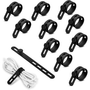 10 PCS Plastic Cable Ties, Black Adjustable 5.1 Inch Cord Keeper Reusable Cable Straps with Lock Buckle Multi-purpose Elastic Cable Management Ties for Bundling and Securing Cable Cords Wires