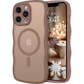 Telaso for iPhone 13 Pro Max Case, Compatible with Magsafe Wave Frame Design Translucent Matte Back Silicone Bumper Protective Magnetic Phone Case iPhone 13 Pro Max for Women Girls, Brown