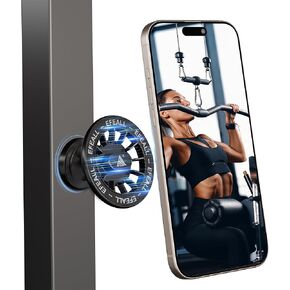 Gym Magnetic Phone Holder, Strong Magnet, 360° Rotation, Portable Dual Magnetic Phone Holder for Metal Surface, Gym Phone Magnet Compatible with iPhone MagSafe & Android