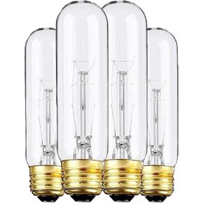 6 Pack T10 Tube Light Bulbs,Incandescent Edison Bulbs Warm White Color,E26 Base,25 watt Vintage Bulb,Dimmable for Desk Lamp,Curio Cabinet,Aquarium,Chandeliers,Pendant Lights