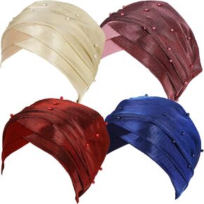 4 قطع من الخرز المرأة الحجاب مرنة Turban Hat إكسسوارات سرطان الكيمياء