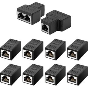 RJ45 Ethernet Splitter Adapter Kit ، 2pcs splitters 1 to-2 LAN Cable مع 8pcs RJ45 تمديدات مقرنة ، متوافقة مع CAT5/CAT5E/CAT6/CAT7 ، مجموعة امتداد شبكة الإنترنت (10 عبوات)