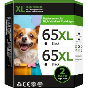 65XL Black High-Yield Ink Cartridge for HP 65 Black Ink Cartridge Replacement for HP Ink 65 Works with HP DeskJet 3755 3772 3700 2622 2600 Series, Envy 5055 5070 5000 Series, AMP 100 Series (2 Pack)