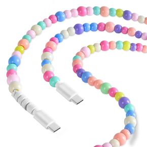 USB C to USB C Charging Cable for iPhone 16 Charger 3.3ft Cute Beaded USB Charger Cord 66W High Speed Transfer Cord Type C Cable for 15 Pro Max/Mac Book Air 13 inch/iPad Pro/Air/10th/4/5 Samsung