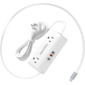 Retractable Charger USB C Cable, 20W PD Fast Travel Charger for Multiple Devices, 5Ft Flat Extension Cord, 4 AC Outlets, Small Compact Charging Station with Lightening Adapter for iPhone 16/15/14