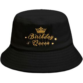 Happy Birthday Bucket Hat, Birthday Crown for Women, Outdoor Fisherman Sun Cap, Birthdays Boy and Girl Hat, Queen Gift for Women and Men Birthdays, Holidays and Vacations Black