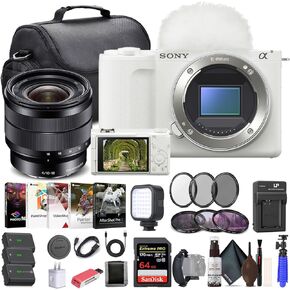 Sony Alpha ZV-E10 II Mirrorless Camera (Body Only, White) (ZVE10M2KW), Sony E 10-18mm Lens, 64GB Memory Card, Filter Kit, Photo Software, Bag, 2 x NP-FZ100 Battery, External Charger, More
