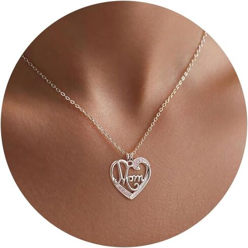 Mama Necklaces for Women, 18K Gold Plated Dainty Mom Necklace Layered Cubic Zirconia Choker Necklaces Cute Pendant Necklace Non Tarnish Christmas Gifts for Mom New Mom Gifts for Women Dainty Jewelry in Kuwait