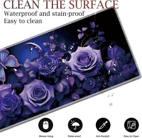 لوحة كبيرة من طاولة ألعاب 31.5 "× 11.8" + لوحة معصم لوحة المفاتيح + لوحة الرسغ الفأرة + كوستر قاعدة غير قابلة للانزلاق 4-في 1 ، رغوة الذاكرة المريحة ، وتخفيف آلام الكتابة السهلة ، والورود الأرجواني والفراشات in Kuwait