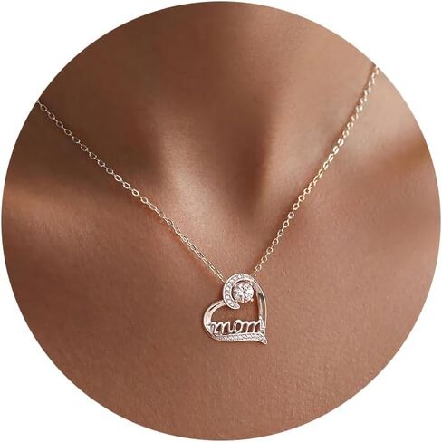 Mama Necklaces for Women, 18K Gold Plated Dainty Mom Necklace Layered Cubic Zirconia Choker Necklaces Cute Pendant Necklace Non Tarnish Christmas Gifts for Mom New Mom Gifts for Women Dainty Jewelry in Kuwait