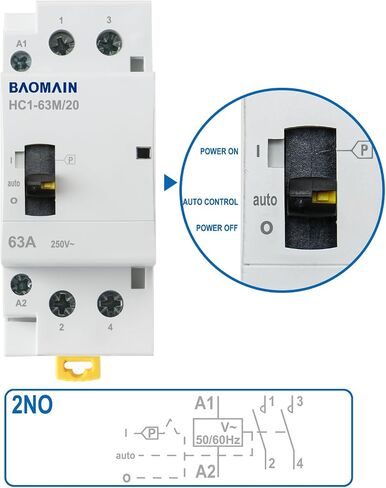 Baomain Manual Household AC Contactor 40A 2 Pole 50/60Hz Modular Contactor Circuit Control 35mm DIN Rail HC1-40M/20 (2NO, AC 110V) in Saudi Arabia