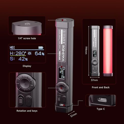 عصا إضاءة PHOTOOLEX RGB مع جهاز تحكم عن بعد مطور. 2500K-9900K|CRI95+ مصباح أنبوبي RGB كامل الألوان مع بطارية قابلة لإعادة الشحن بقدرة 5200 مللي أمبير في الساعة. إضاءة التصوير الفوتوغرافي المحمولة تدعم الجذب المغناطيسي. in Kuwait