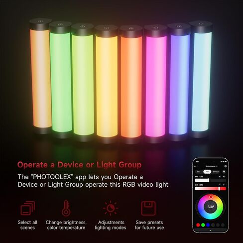 عصا إضاءة PHOTOOLEX RGB مع جهاز تحكم عن بعد مطور. 2500K-9900K|CRI95+ مصباح أنبوبي RGB كامل الألوان مع بطارية قابلة لإعادة الشحن بقدرة 5200 مللي أمبير في الساعة. إضاءة التصوير الفوتوغرافي المحمولة تدعم الجذب المغناطيسي. in Kuwait