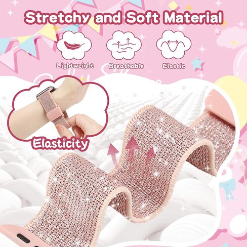 Stretchy Bands Compatible with Kids Apple Watch Band 38mm 40mm 41mm 42mm 44mm 45mm 46mm 49mm, Soft Elastic Glitter Strap for iWatch Series 10 9 8 7 6 5 4 3 SE SE2 Girls Boys in Kuwait