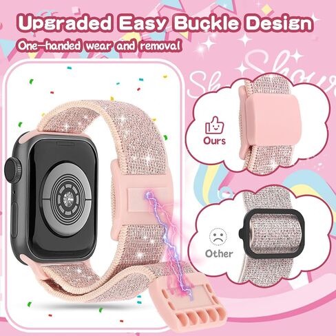 Stretchy Bands Compatible with Kids Apple Watch Band 38mm 40mm 41mm 42mm 44mm 45mm 46mm 49mm, Soft Elastic Glitter Strap for iWatch Series 10 9 8 7 6 5 4 3 SE SE2 Girls Boys in Kuwait