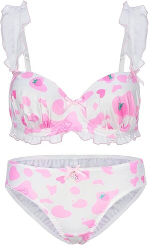 paloli Women Cute Lingerie Set Sweet Strawberry Bikini Wirless Bra and Panty - 100% Cotton in Kuwait