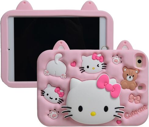 Cartoon Case for Samsung Galaxy Tab A7 Lite 8.7" 2021，MONEHOYSY Cute Soft Silicone Kickstand [Drop Proof,Shock Proof,Anti Slip] Back Stand Cover Case for Kids Children Teens Girls Boys (Kitty-1) in Saudi Arabia