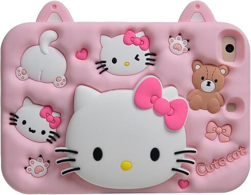 Cartoon Case for Samsung Galaxy Tab A7 Lite 8.7" 2021，MONEHOYSY Cute Soft Silicone Kickstand [Drop Proof,Shock Proof,Anti Slip] Back Stand Cover Case for Kids Children Teens Girls Boys (Kitty-1) in Saudi Arabia