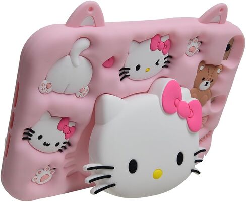 Cartoon Case for Samsung Galaxy Tab A7 Lite 8.7" 2021，MONEHOYSY Cute Soft Silicone Kickstand [Drop Proof,Shock Proof,Anti Slip] Back Stand Cover Case for Kids Children Teens Girls Boys (Kitty-1) in Saudi Arabia