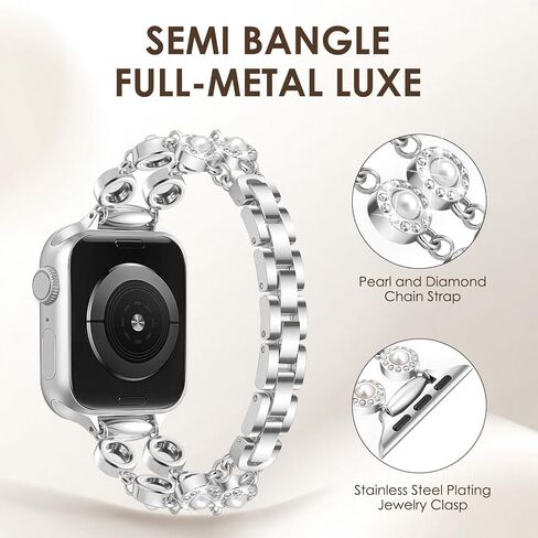 KOREDA Slim Pearl Band Compatible with Apple Watch 38mm 40mm 41mm 42mm 44mm 45mm 46mm Women, Fashion Thin Metal Dressy Jewelry Bracelet with Bling Diamond for iWatch Bands Series 10 9 8 7 6 5 4 3 2 1 SE in Kuwait