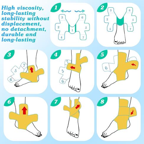 16 Pcs Kinesiology Tape for Ankle Tape Precut, Athletic Original Cotton Waterproof Breathable, Provides Support and Stability to The Target Area for Ligament and Muscle in Kuwait