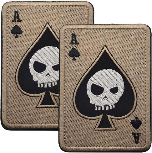 2 PCS AliPlus Poker Ace of Spades Patch Skull Patch Embroidered Tactical Morale Patch Hook Fastener Backing(02) in Saudi Arabia