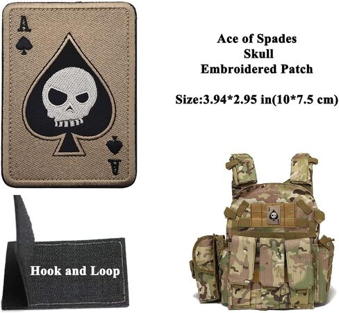 2 PCS AliPlus Poker Ace of Spades Patch Skull Patch Embroidered Tactical Morale Patch Hook Fastener Backing(02) in Saudi Arabia