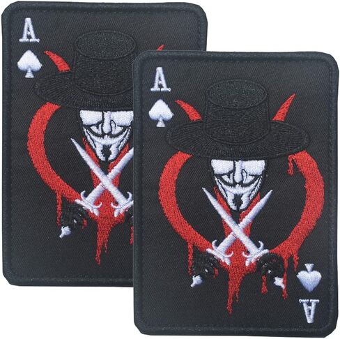 2 PCS AliPlus Poker Ace of Spades Patch Skull Patch Embroidered Tactical Morale Patch Hook Fastener Backing(02) in Saudi Arabia