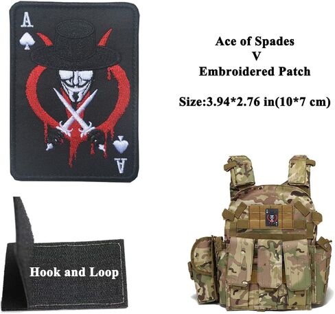 2 PCS AliPlus Poker Ace of Spades Patch Skull Patch Embroidered Tactical Morale Patch Hook Fastener Backing(02) in Saudi Arabia