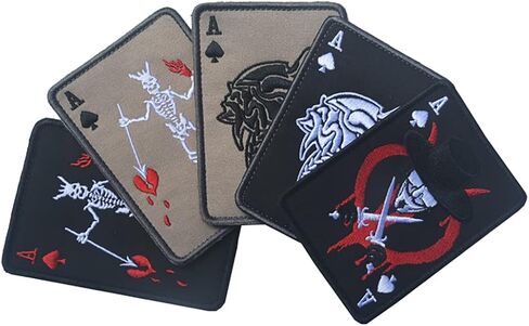 2 PCS AliPlus Poker Ace of Spades Patch Skull Patch Embroidered Tactical Morale Patch Hook Fastener Backing(02) in Saudi Arabia