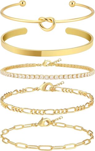 Bracelets Stack for Women 14K Gold Plated Bangle Cuff Bracelet for Women Trendy Gold Chain Bracelet Set in Saudi Arabia