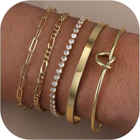 Bracelets Stack for Women 14K Gold Plated Bangle Cuff Bracelet for Women Trendy Gold Chain Bracelet Set in Saudi Arabia