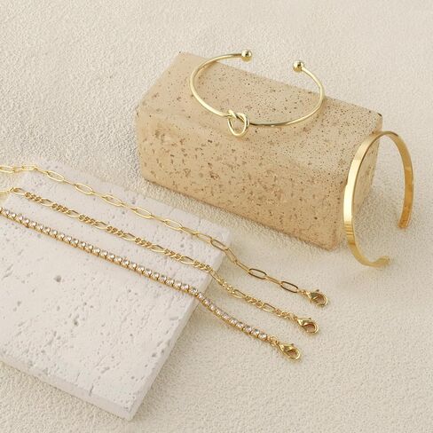 Bracelets Stack for Women 14K Gold Plated Bangle Cuff Bracelet for Women Trendy Gold Chain Bracelet Set in Saudi Arabia