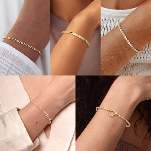 Bracelets Stack for Women 14K Gold Plated Bangle Cuff Bracelet for Women Trendy Gold Chain Bracelet Set in Saudi Arabia