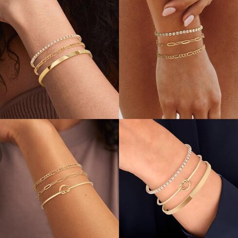 Bracelets Stack for Women 14K Gold Plated Bangle Cuff Bracelet for Women Trendy Gold Chain Bracelet Set in Saudi Arabia