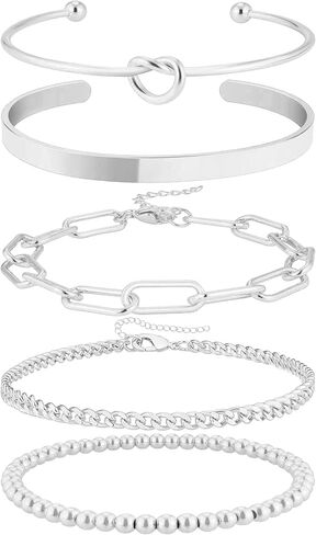 Bracelets Stack for Women 14K Gold Plated Bangle Cuff Bracelet for Women Trendy Gold Chain Bracelet Set in Saudi Arabia