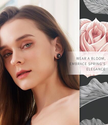 Gold Plated Sterling Silver Rose Flower Earring Studs, Hypoallergenic & Nickel Free Earrings for Women in Kuwait