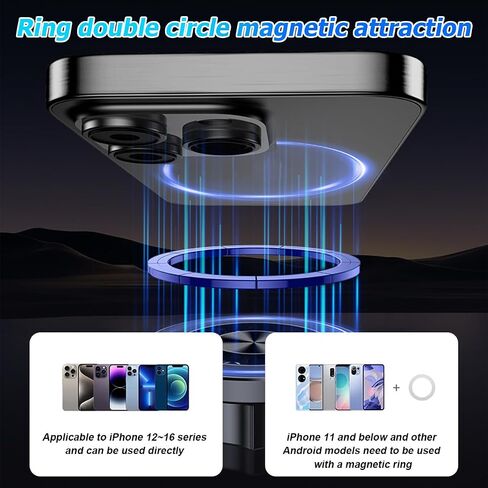 Mandark Magnetic Car Phone Holder, 360° Rotation Vehicle Air Vent Smartphone Mount, Hands Free Automotive Cellphone Cradle Accessories with Hook Clip, Universal for SUVs, Sedans, Trucks (Black/White) in Saudi Arabia
