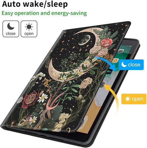 Case for All-New Kindle Paperwhite 12th Generation 7 inch 2024 & Kindle Colorsoft Signature Edition 2024 Lightweight Protective PU Leather Smart Stand Cover with Auto Wake Sleep - Moon Floral Flower in Kuwait