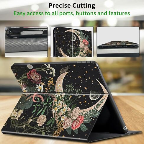 Case for All-New Kindle Paperwhite 12th Generation 7 inch 2024 & Kindle Colorsoft Signature Edition 2024 Lightweight Protective PU Leather Smart Stand Cover with Auto Wake Sleep - Moon Floral Flower in Kuwait