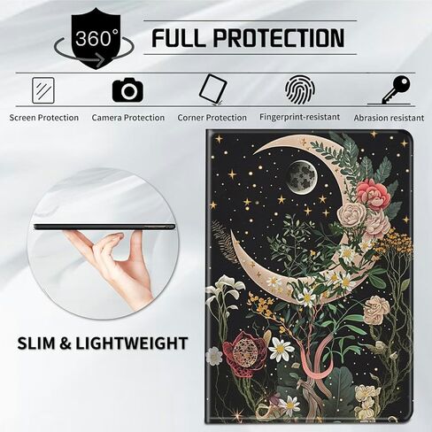 Case for All-New Kindle Paperwhite 12th Generation 7 inch 2024 & Kindle Colorsoft Signature Edition 2024 Lightweight Protective PU Leather Smart Stand Cover with Auto Wake Sleep - Moon Floral Flower in Kuwait