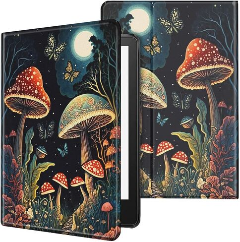Case for All-New Kindle Paperwhite 12th Generation 7 inch 2024 & Kindle Colorsoft Signature Edition 2024 Lightweight Protective PU Leather Smart Stand Cover with Auto Wake Sleep - Moon Floral Flower in Kuwait