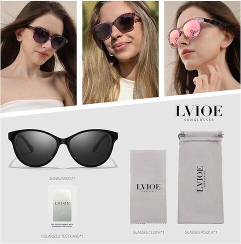 LVIOE Polarized Cat Eye Sunglasses for Women Trendy Classic Retro Shades with UV400 Protection for Driving Fishing LS8091 in Kuwait