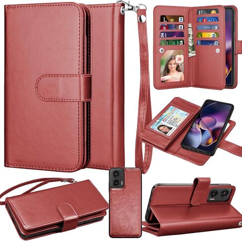 Takfox Wallet Case for Motorola Moto G Stylus 2024 5G, for Moto G Stylus 5G 2024 Case, PU Leather Credit Card Holder [9 Card Slots] Folio Flip Detachable Magnetic Cover Kickstand & Lanyard, Wine Red in Saudi Arabia