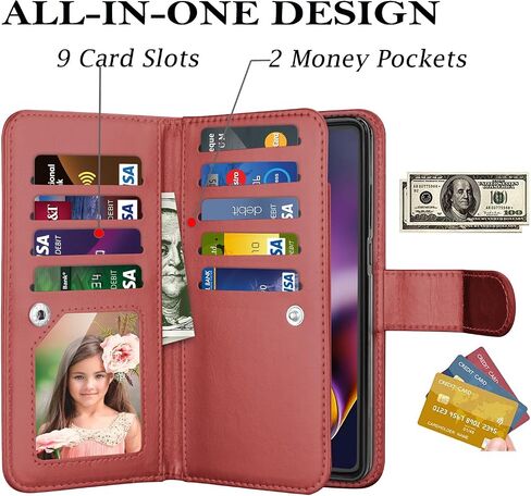 Takfox Wallet Case for Motorola Moto G Stylus 2024 5G, for Moto G Stylus 5G 2024 Case, PU Leather Credit Card Holder [9 Card Slots] Folio Flip Detachable Magnetic Cover Kickstand & Lanyard, Wine Red in Saudi Arabia