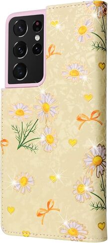 Asuwish Phone Case for Samsung Galaxy S21 Ultra 5G Wallet Mobile Cell Flip Cover with Tempered Glass Screen Protector Flower Card Holder Slot Stand S21ultra 21S S 21 21ultra G5 Women Men Dried Flower in Saudi Arabia
