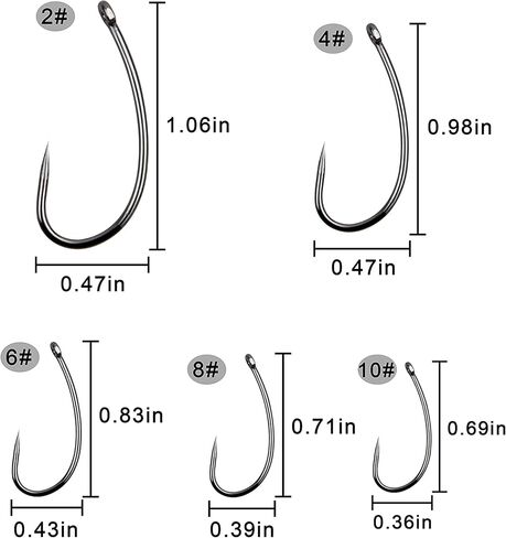 FUSIGO Carp Fishing Hooks Barbless, 110pcs Crappie Hooks Trout Circle Curve Shank Crank Fly Tying Hooks for Freshwater Saltwater Fishing, 10#, 8#, 6#, 4#, 2# in Saudi Arabia